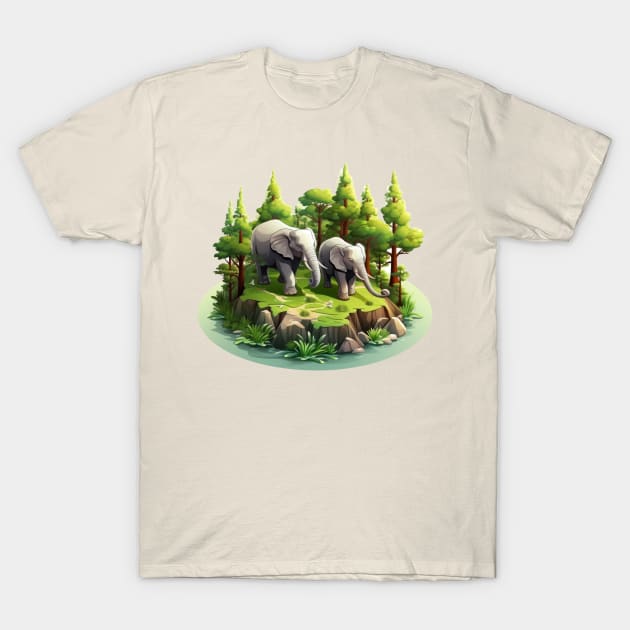 Elephants Graphic Illustration T-Shirt by Mako Design 